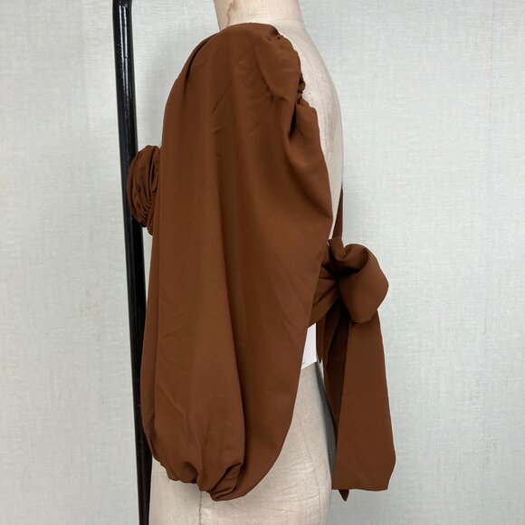 NWT Et Clet Chiffon Corset Open Tie Back Balloon Sleeve Blouse Small From Cider - Picture 2 of 4